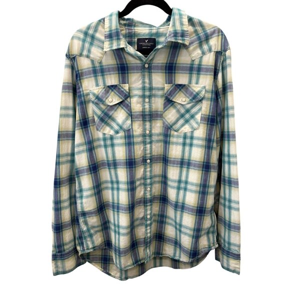 American Eagle Outfitters Other - American Eagle Seriously Soft Mens Plaid Western PearlSnap Shirt XL Cowboy Rodeo